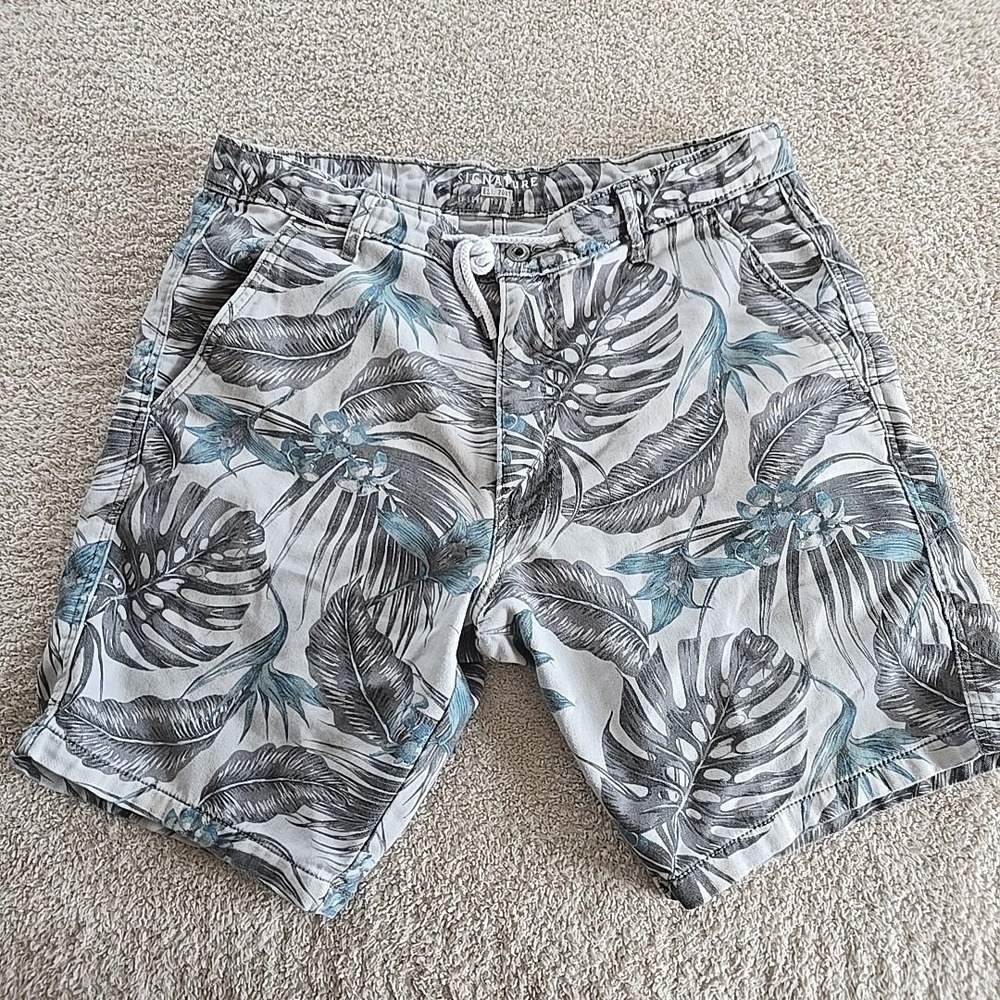 Levi Signature Shorts Men's Size 34 Gray Tropical Floral Flex Stretch Retro Y2K